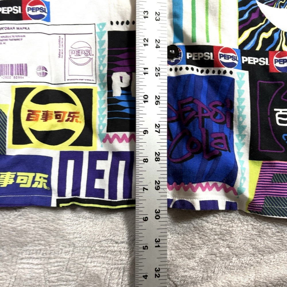 Forever 21 Pepsi Retro Neon Button Up Shirt Men's Small All Over Print EUC - Picture 4 of 8
